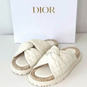 Christian Dior Dtwist Off White Cannage Quilted Lambskin Sandals